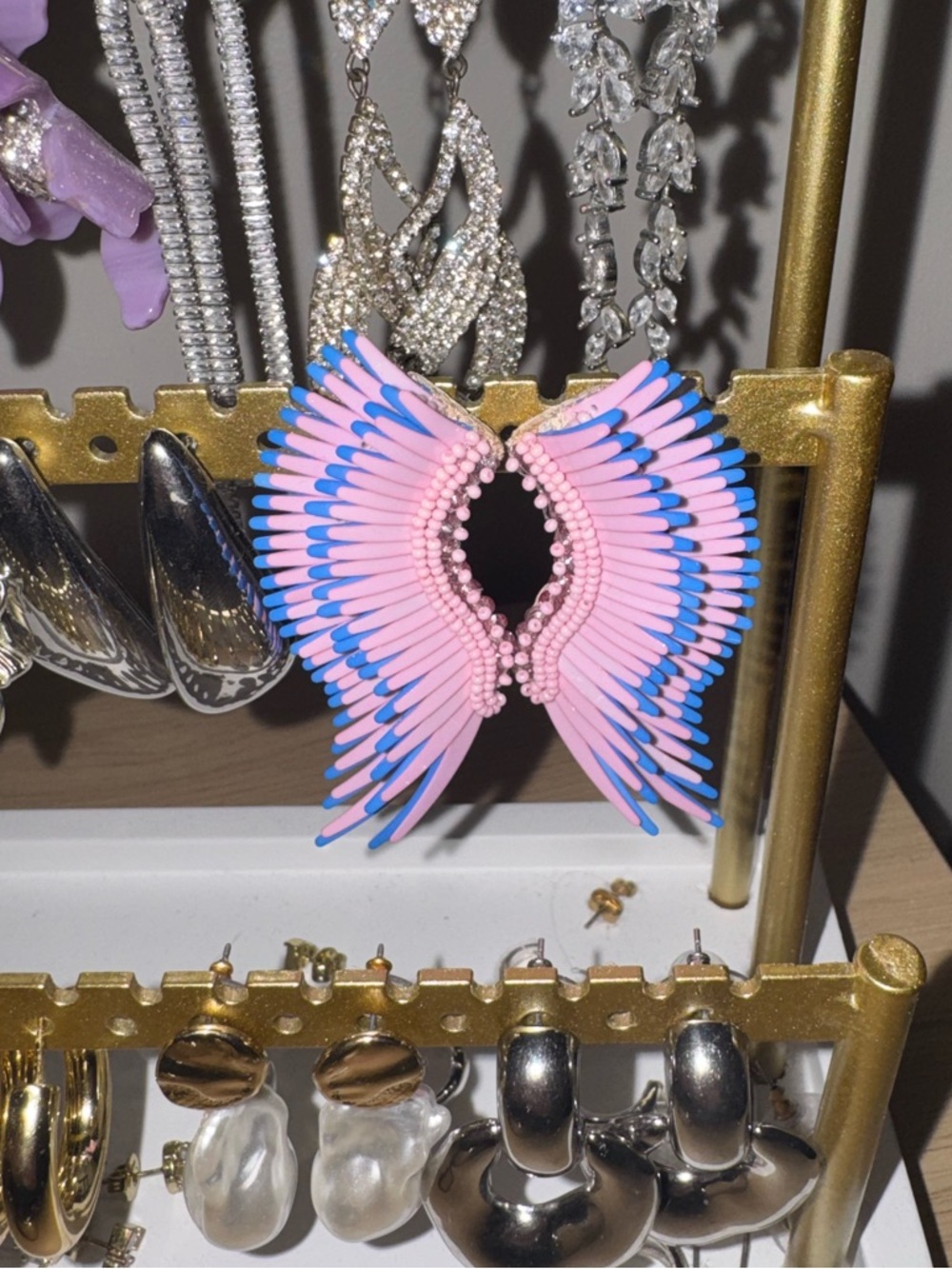 Midi Madaline Pink and Blue Wing Statement Earrings - Women Jewelry